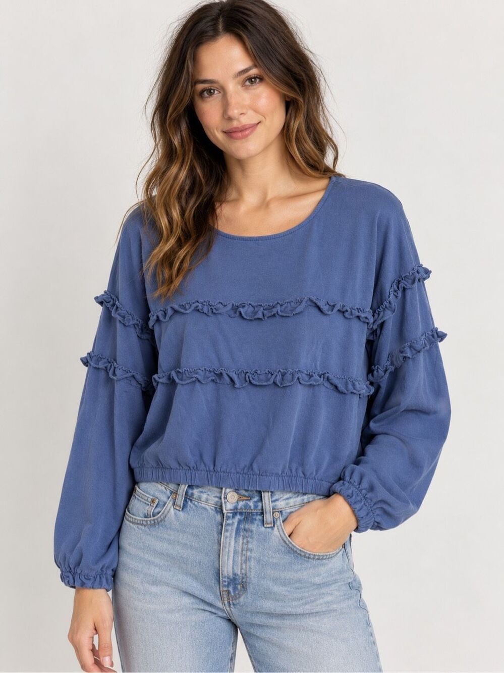 Don’t Ask Why Blue Ruffle Cropped Sweatshirt One Size Made in Italy